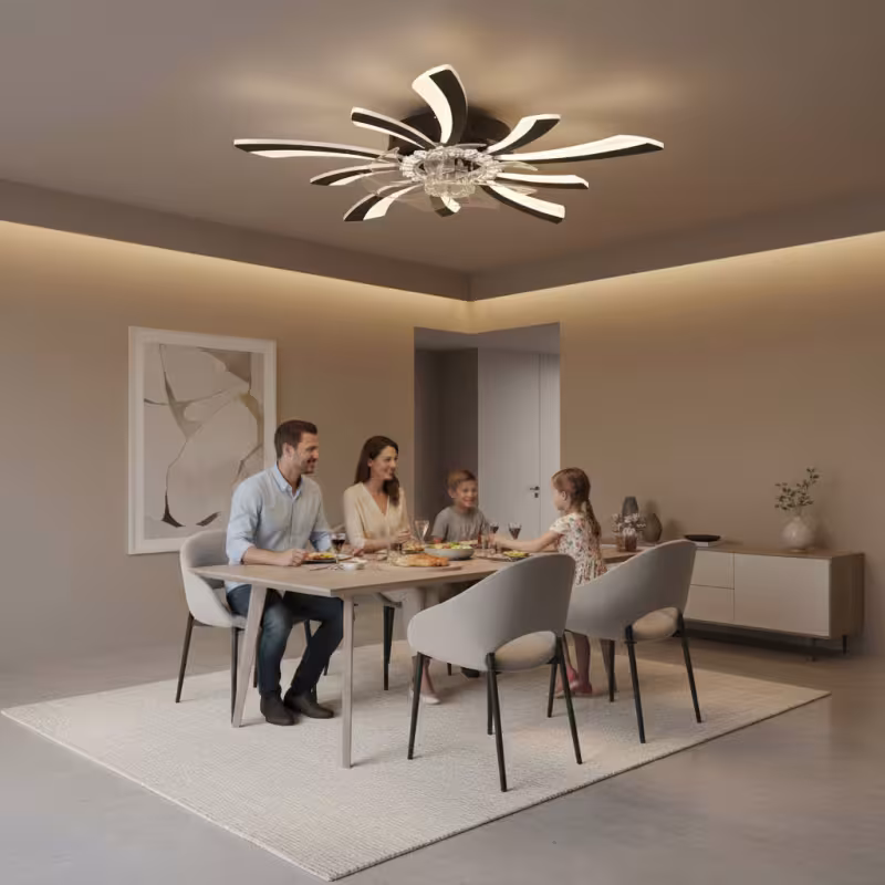 Previzualizare 3: Lustra LED Ventilator VIRTULA cu Telecomanda, 29W, D77cm, Lumina Rece/Neutra/Calda, Metal si Plastic, Negru