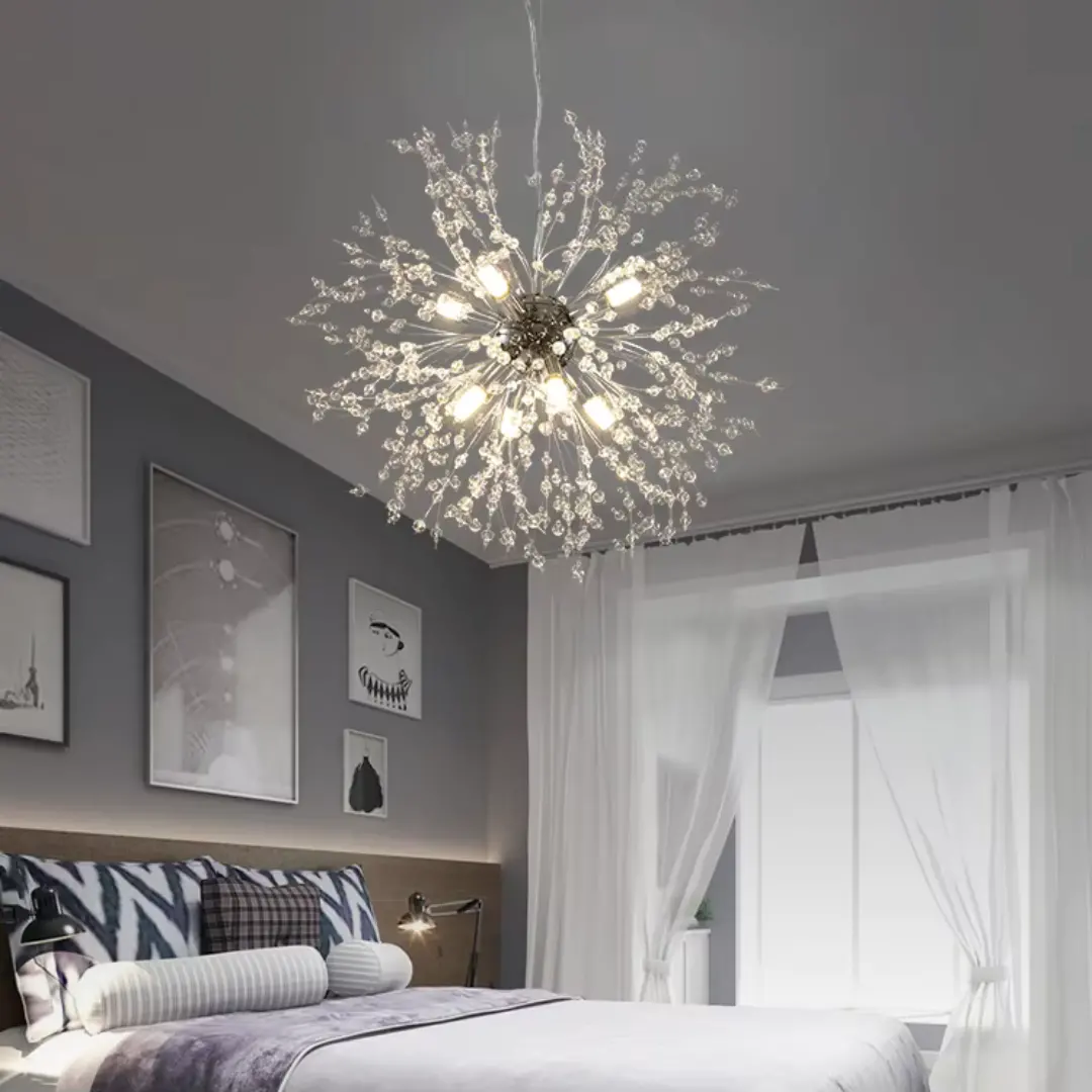 Candelabru Cristal Schonbrunn, 9x G9, Diametru 50cm, Crom Lucios, Inaltime Reglabila