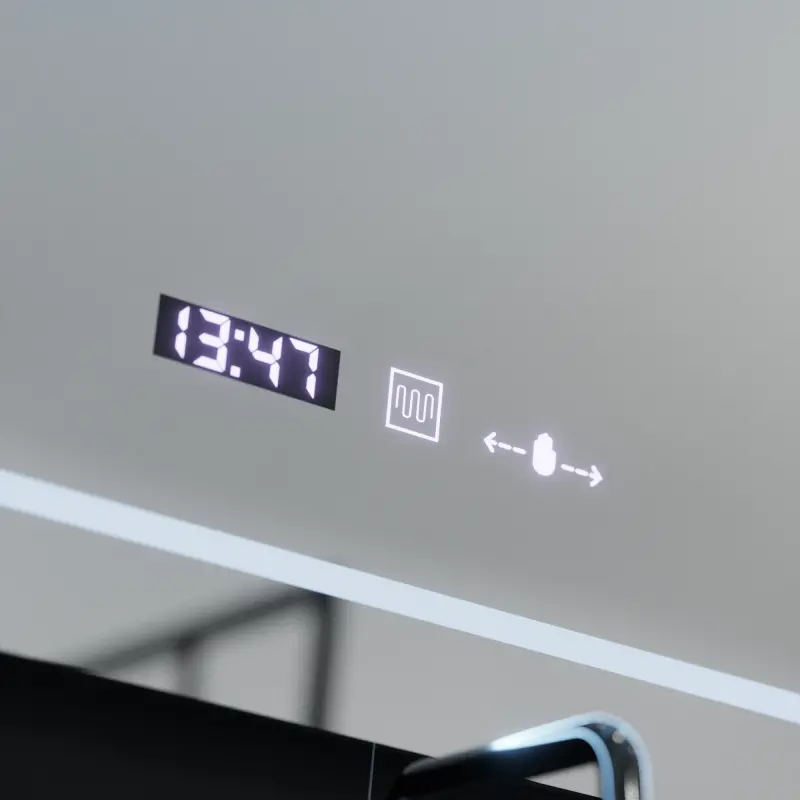 Previzualizare 2: Oglinda LED Rectangulara, 80x60cm, Stile MotionGlow Marcello, Sistem Dezaburire, Ceas & Termometru, Lupa Cosmetica, Dimabila