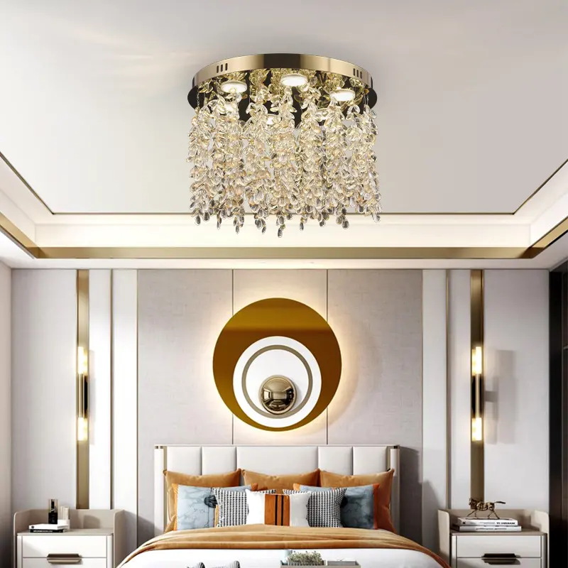 Previzualizare 3: Candelabru LED Cristal LLC213/400GD Rotund, 22W, Lumina Rece/Calda/Neutra, Cristal, Auriu