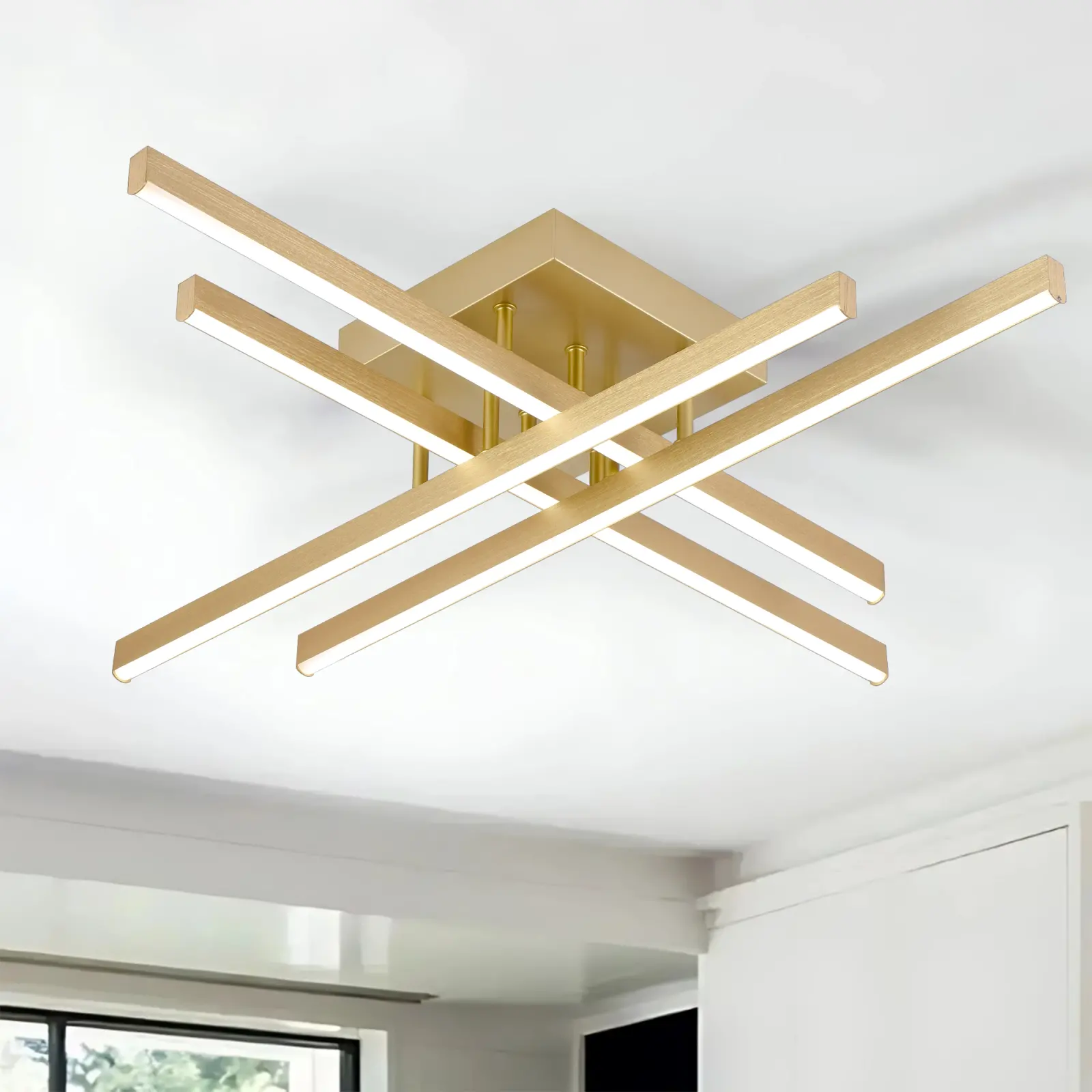 Lustra LED cu Telecomanda LINEX, 53W, Lumina 3000K/4000K/6000K, Dimabila, Auriu