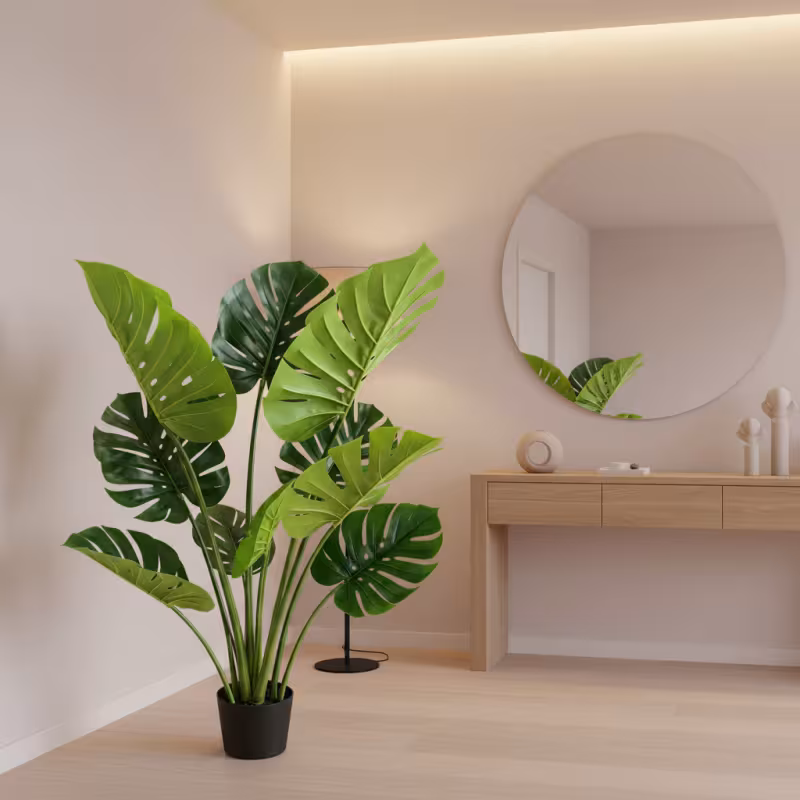 Previzualizare 2: Planta Artificiala Tip Monstera Deliciosa, Cu Frunze Bogate, 120 cm, Verde