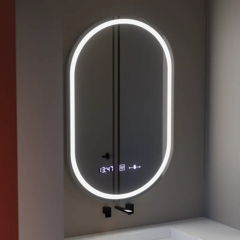 Previzualizare 4: Oglinda LED Ovala, 50x80cm, Eminence MotionGlow Marcello, Sistem Dezaburire, Ceas & Termometru, Dimabila