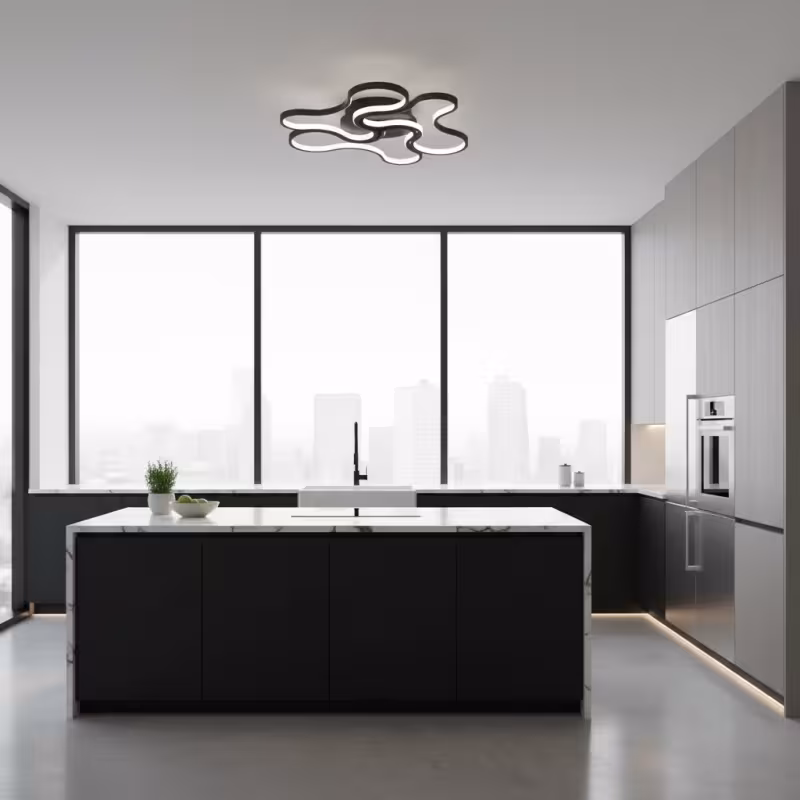 Previzualizare 3: Lustra LED cu telecomanda ORMS Eleganza, 3000K/4000K/6000K, 126W, Metal si Plastic, Negru