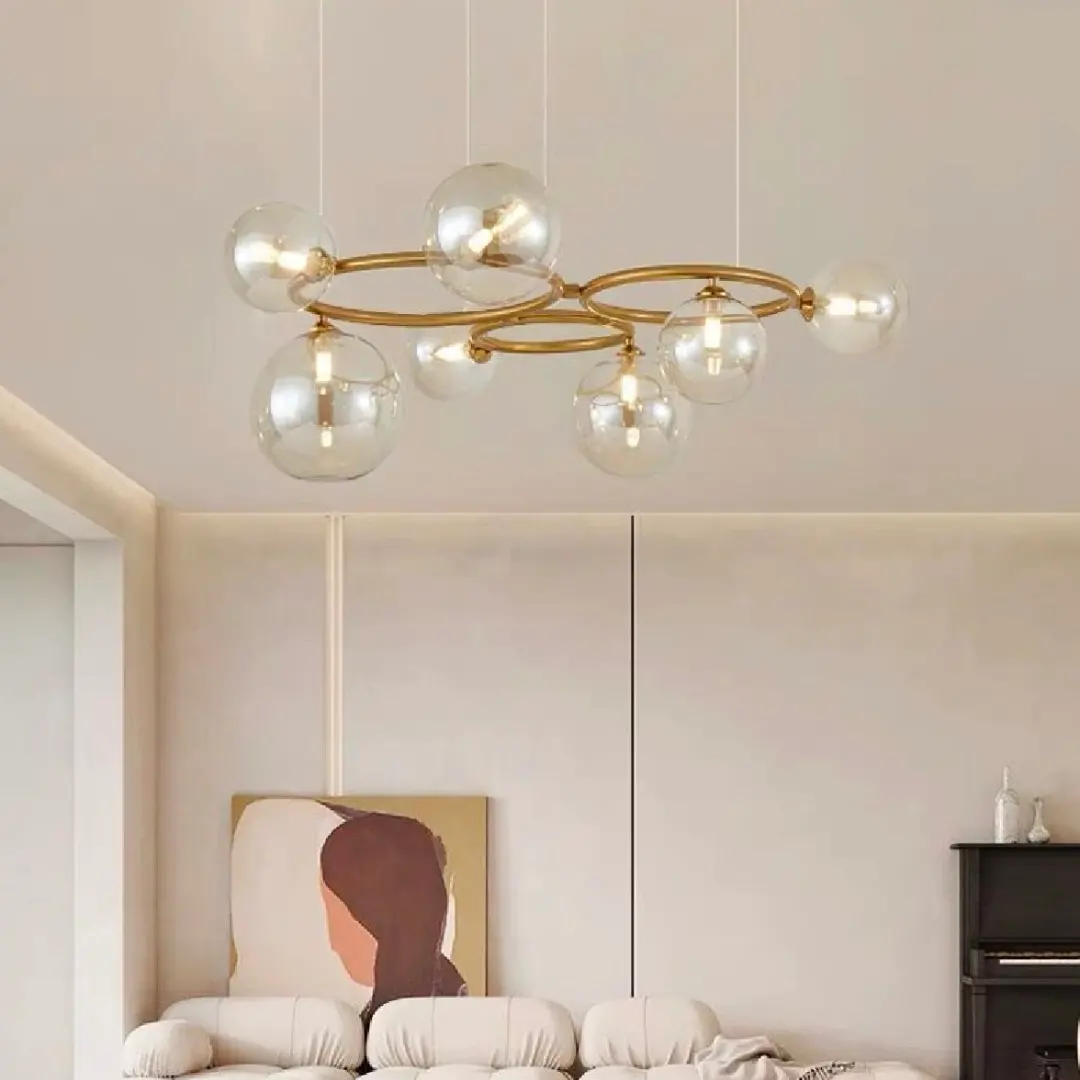 Lustra VENERE Luce, 3 Cercuri, 7xG9, Auriu, Metal , Inaltime Reglabila