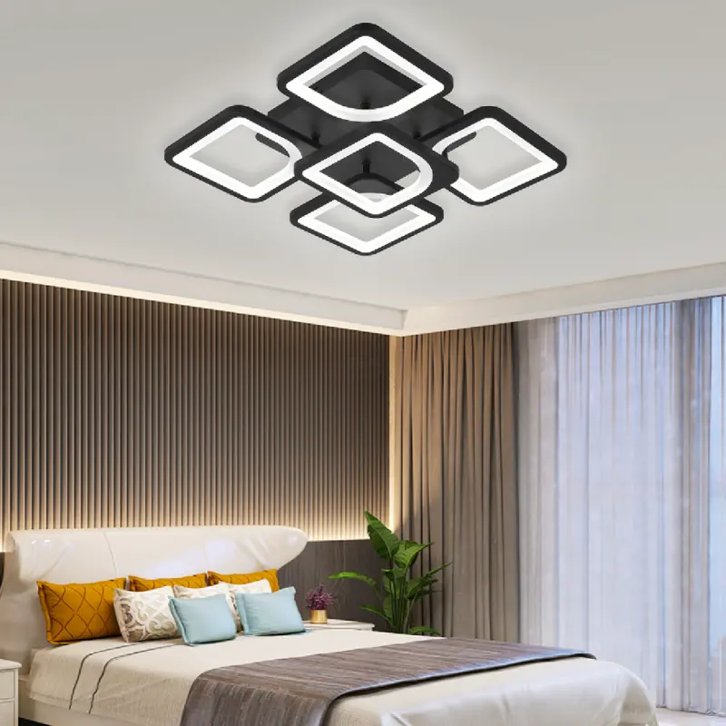 Previzualizare 4: Lustra LED cu telecomanda ZOE 65W, 5 Patrate, lumina Rece/Calda/Neutra, Dimabila, Negru