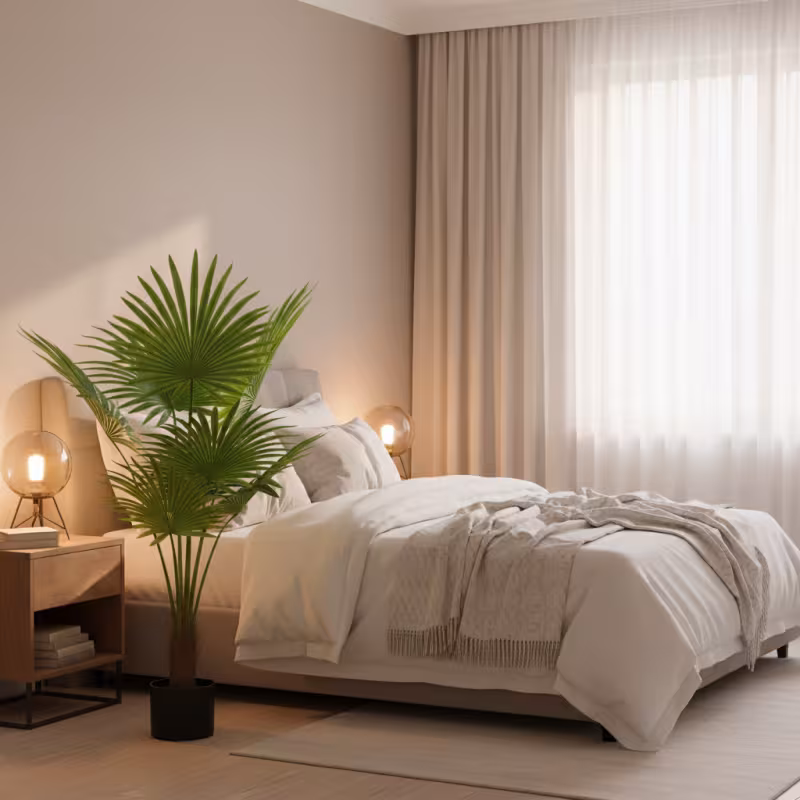 Previzualizare 3: Planta Artificiala Tip Palmier Livistona Evantai, 5 frunze, 120 cm, Verde